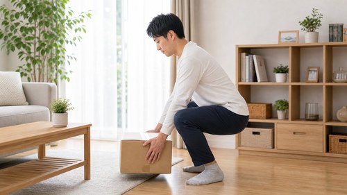 中腰や重い物の持ち方を見直すイメージ