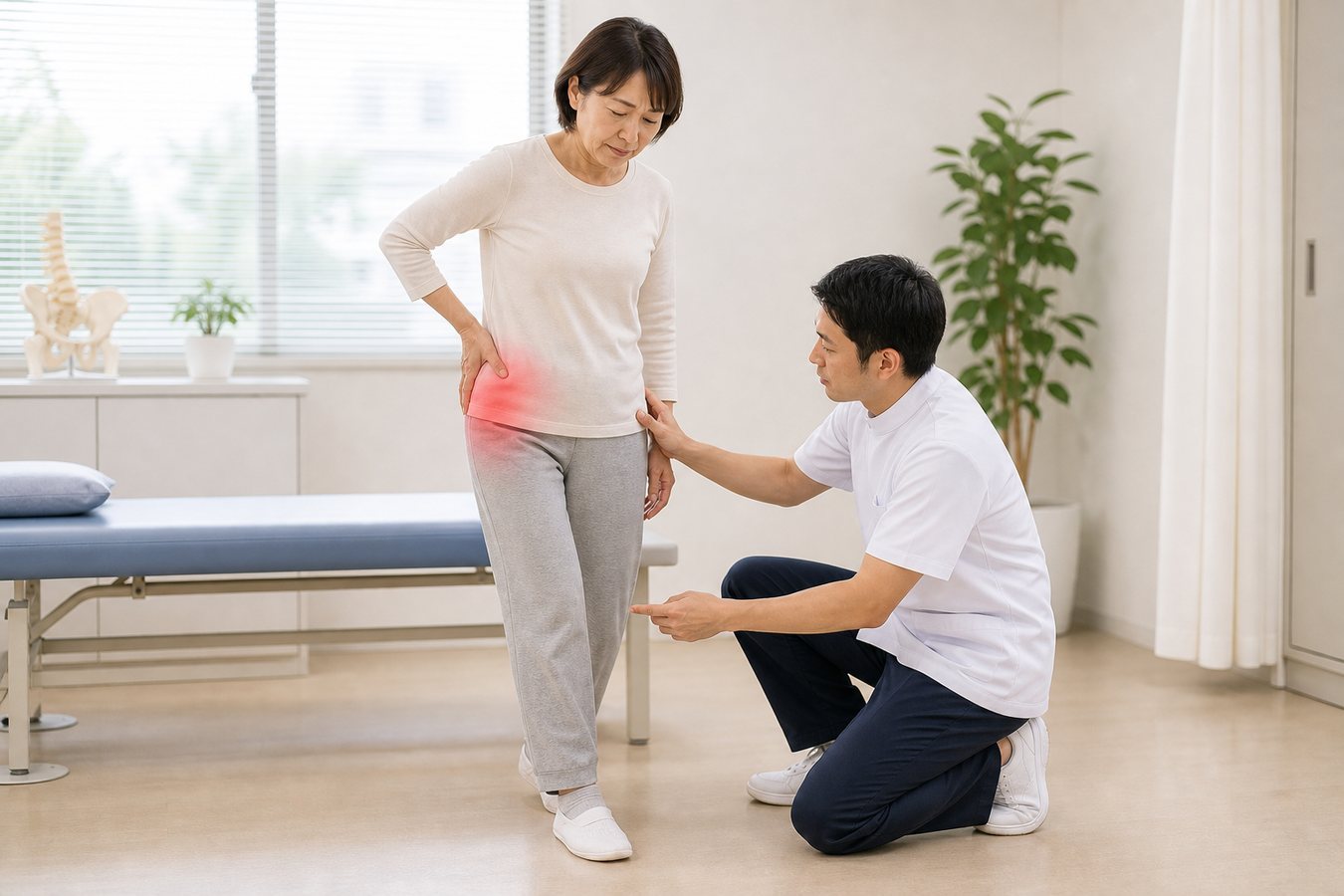 股関節の症状が強いときに無理をせず休むイメージ