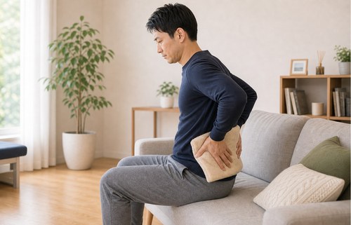腰やお尻を温めてやさしくほぐすイメージ