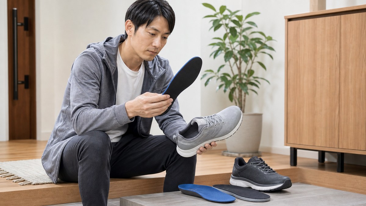 内反小趾のセルフケアとして足に合った靴やインソールを見直すイメージ