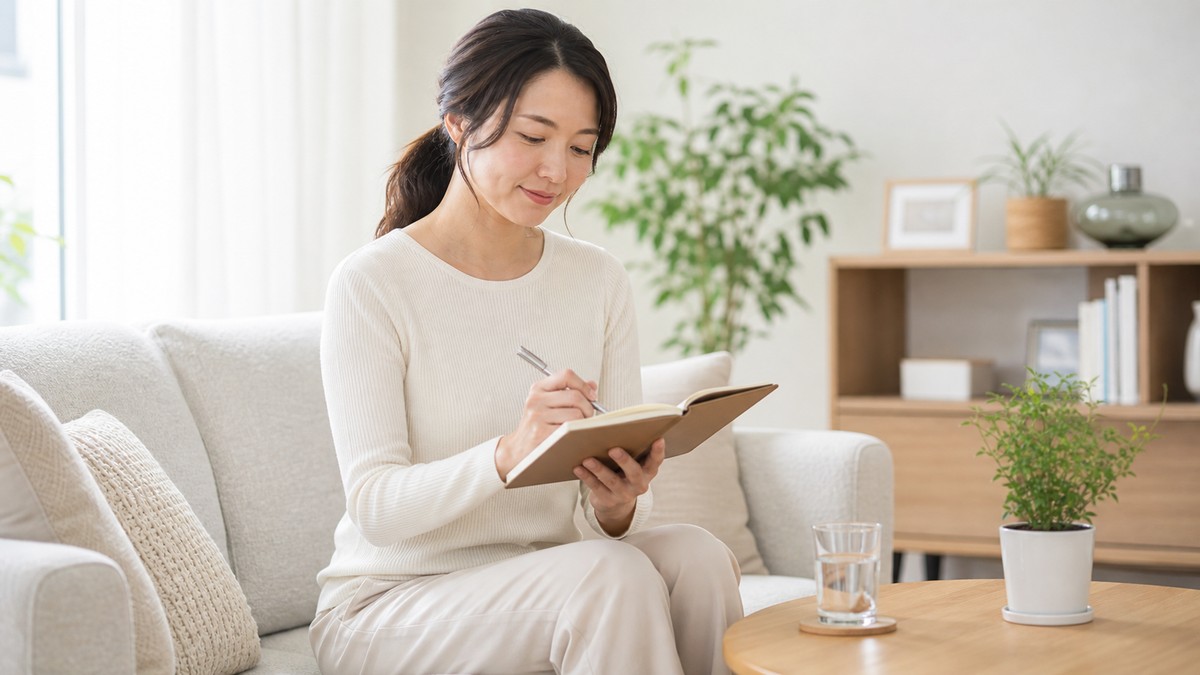 産後の尿もれの経過を記録しながら見直すイメージ
