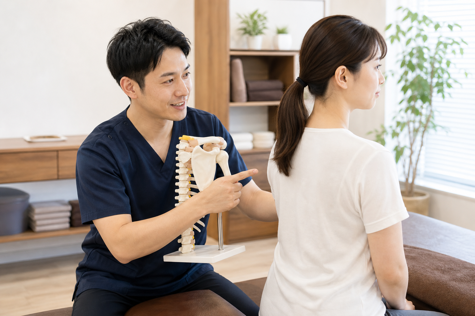 肩甲骨の痛みに関わる肩甲骨まわりの動きを確認するイメージ