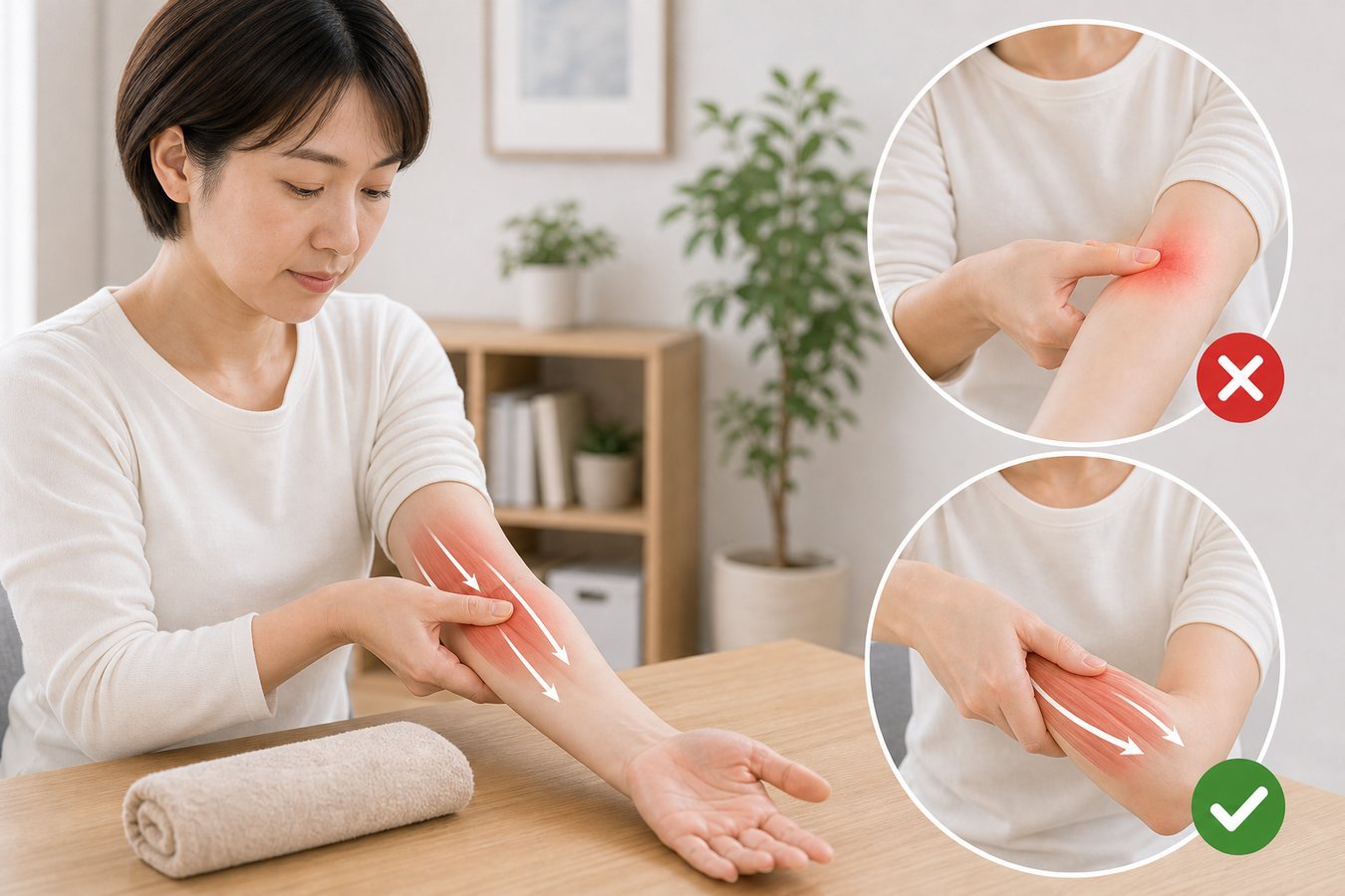 ゴルフ肘を放置せず肘の状態を見直すイメージ