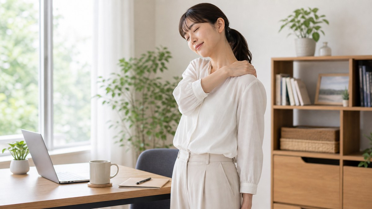 同じ姿勢を続けず首肩をこまめに動かすイメージ