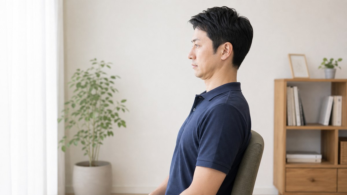 後頭神経痛対策として姿勢を整えるチンタックのイメージ