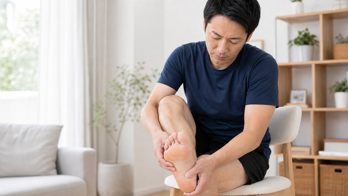 足底筋膜炎の痛みをセルフチェックするイメージ