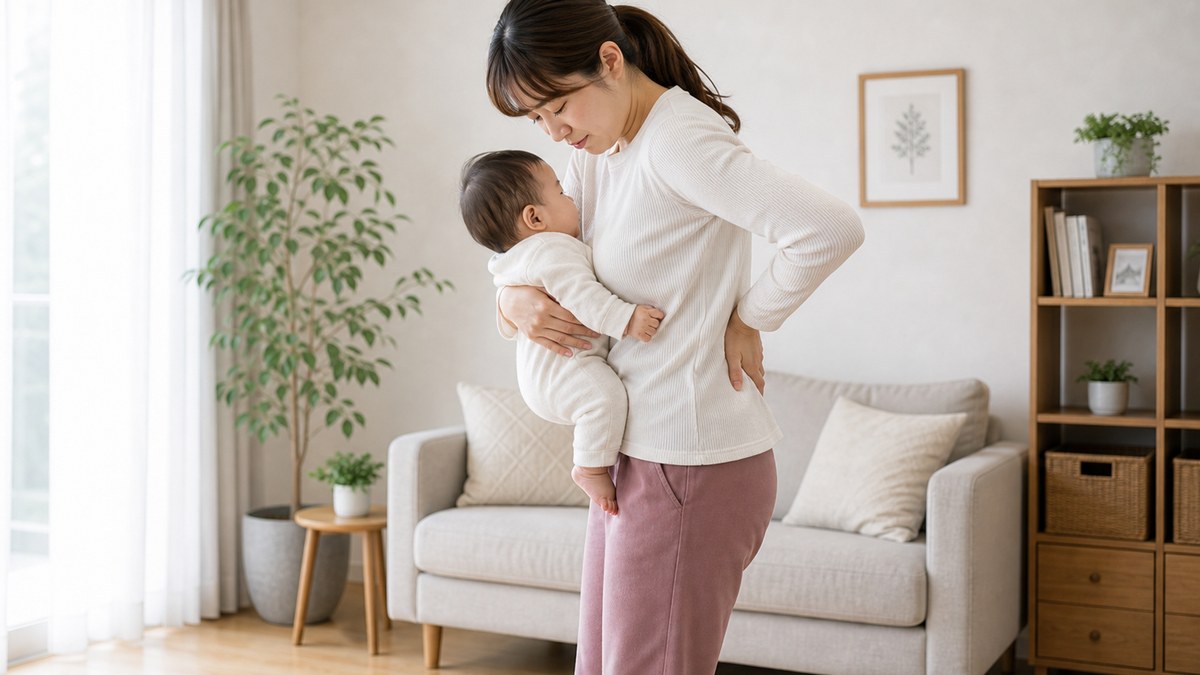 育児の姿勢と腰への負担を見直すイメージ