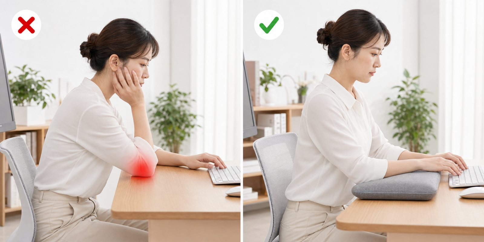 胸郭出口症候群に関わる姿勢やデスクワークの負担を確認するイメージ