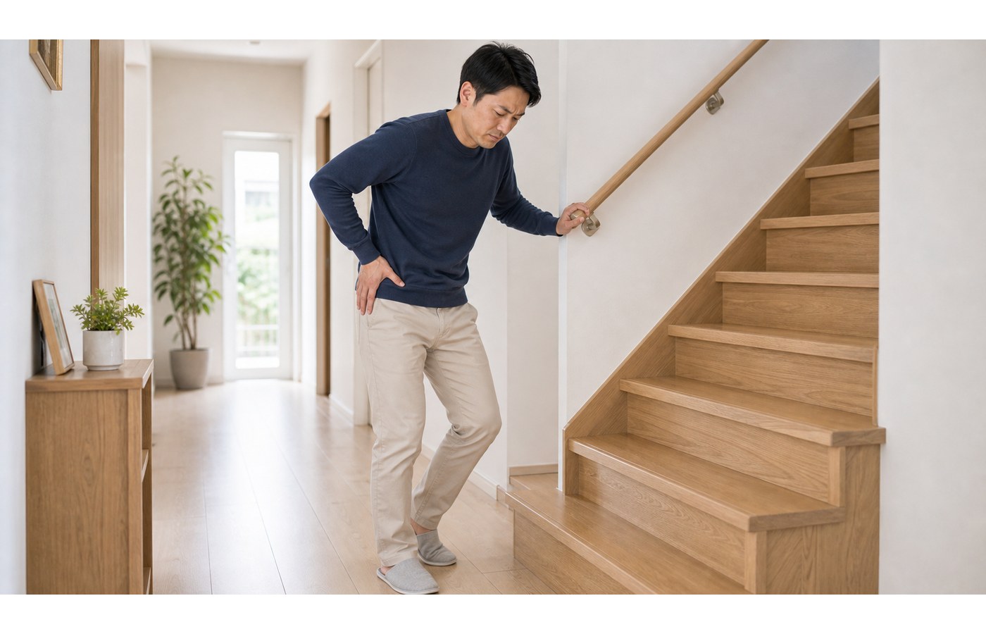 股関節の痛みを我慢したときの階段動作への影響イメージ