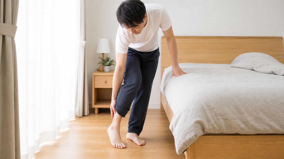 朝の一歩目にかかとが痛む足底腱膜炎のイメージ