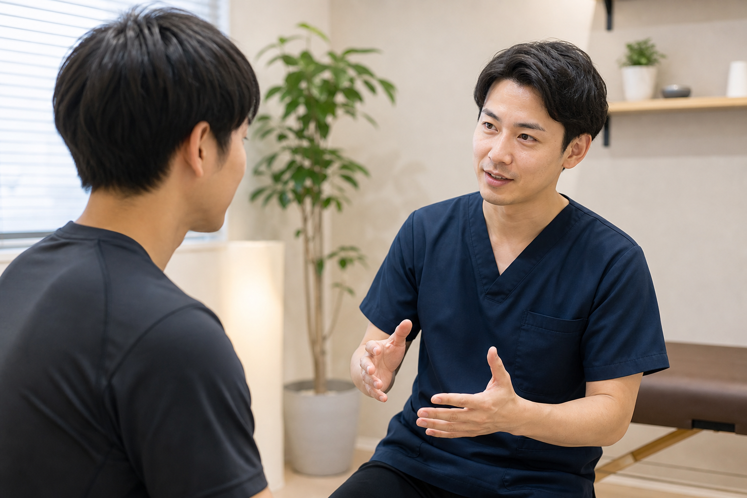 膝の状態と治療方針を確認するイメージ