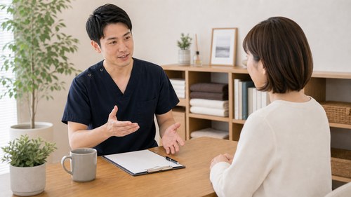 整体院選びのポイントを相談する様子