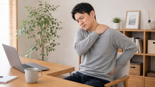 首肩と腰の不調を感じる男性