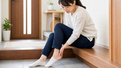 流山でアキレス腱周囲炎に悩みかかと周りを気にする女性