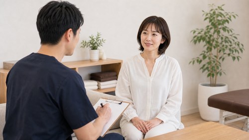 流山でバキバキしない整体を相談する女性