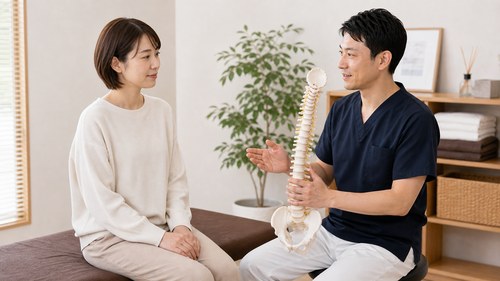 痛くないソフト整体について説明する様子