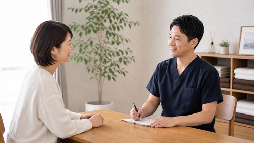 安心して通えるやさしい整体を相談する女性