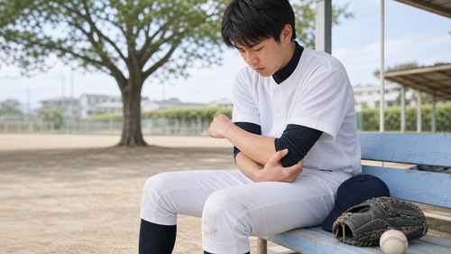 流山で野球肘に悩み肘を気にする野球選手
