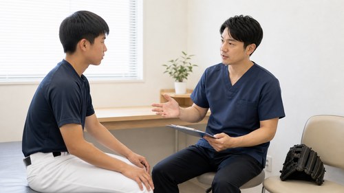 野球肘で投球を休む流れを相談する様子
