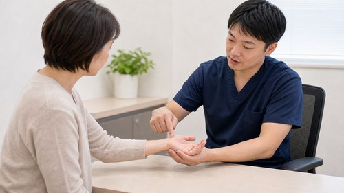 手根管症候群の診断と治療の流れを相談する様子