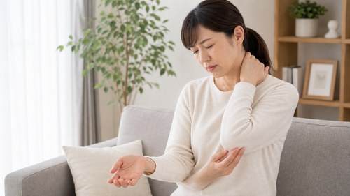 頚椎椎間板ヘルニアで首から腕のしびれを感じる様子