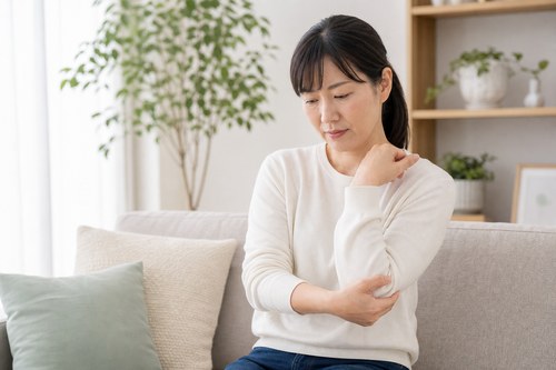 流山で肘部管症候群に悩み肘の内側を気にする女性