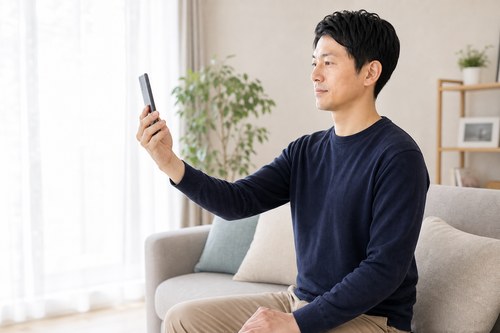肘を深く曲げ続けずスマホを使う様子