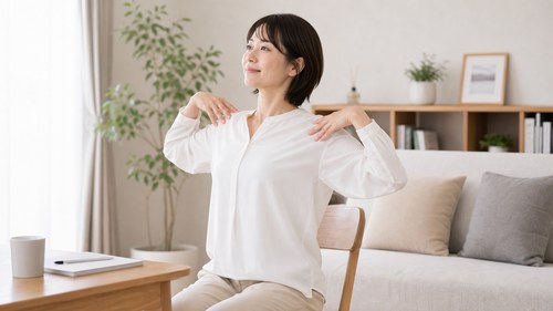 肩と肩甲骨をやさしく動かす女性