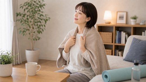 体をあたため軽く運動する女性