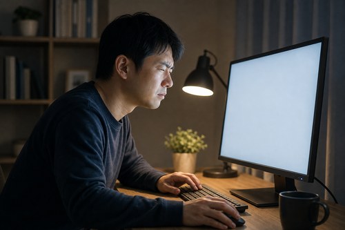 眼精疲労の原因となる画面環境と姿勢の様子