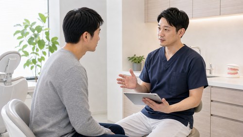 歯科口腔外科で治療方針を相談する様子