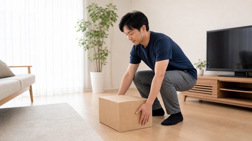 膝を使って安全に物を持つ姿勢