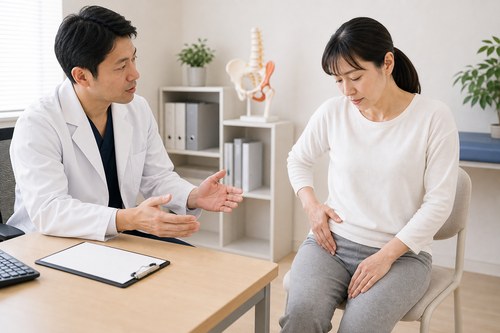 鼠径部痛の原因を医療機関で相談する様子