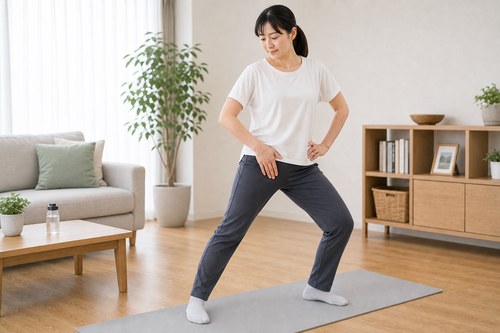 股関節や筋肉由来の鼠径部痛を意識して体を動かす女性