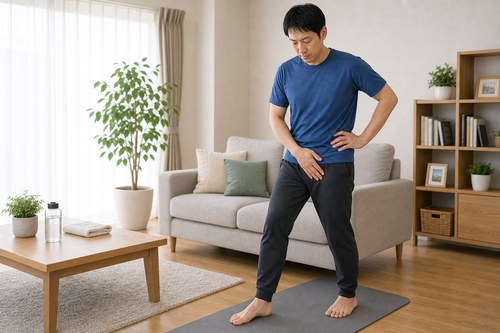 急な動作や無理な姿勢を避ける男性