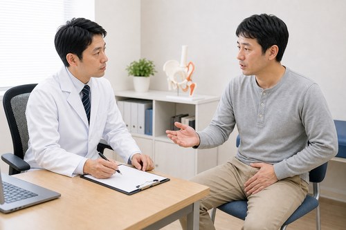 鼠径部痛の気になる症状を早めに医師へ相談する男性