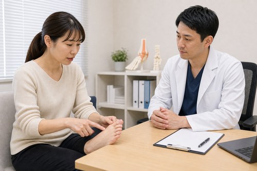 外反母趾の気になる変化を早めに医師へ相談する様子