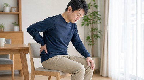 流山で椎間板ヘルニアを疑い腰を支える男性
