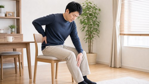 腰の痛みと脚のしびれを感じる男性