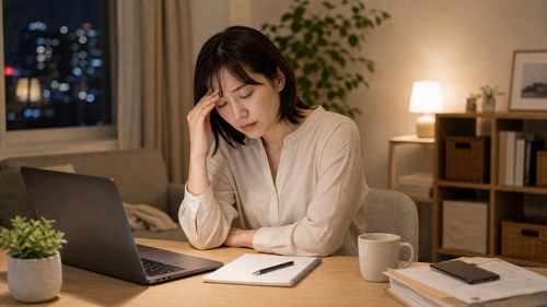 生活習慣とストレスの背景を考える女性