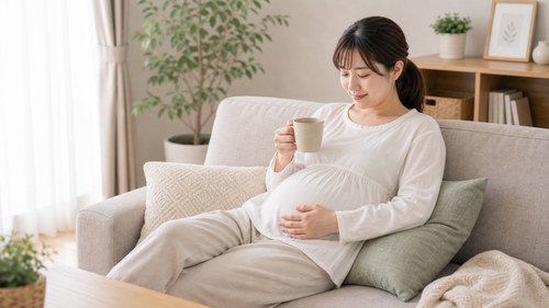 無理のない姿勢で休む妊婦さん