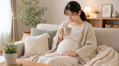 体を冷やさないように温かく過ごす妊婦さん