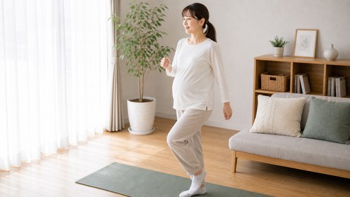 医師に許可された範囲で軽く体を動かす妊婦さん