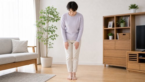 O脚を簡単にセルフチェックする女性