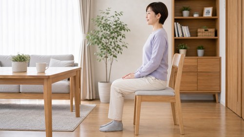 骨盤を立てて椅子に座る女性