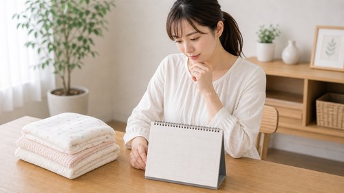産後骨盤矯正を始める時期をカレンダーで考える女性