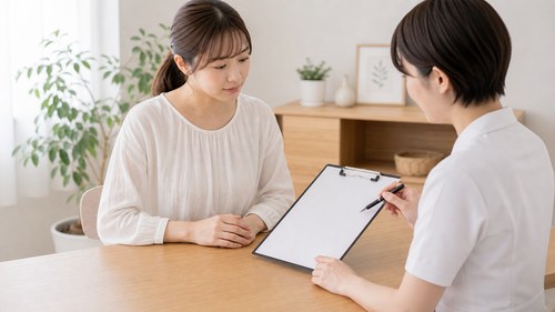 産後骨盤矯正を始める前に確認する相談風景