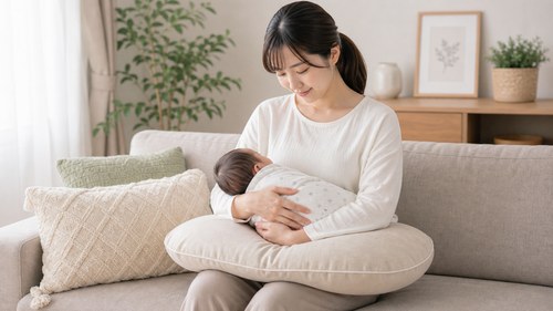 抱っこや授乳の姿勢を見直す産後の母親