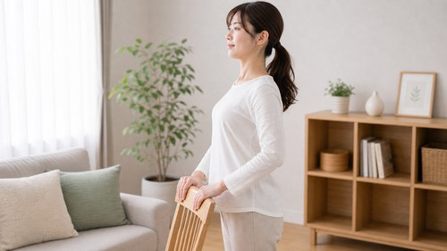 産後の姿勢をこまめにリセットする女性