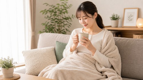 体をあたためて休養をとる産後の女性